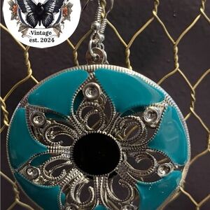 Vintage Silver and Turquoise Floral Earrings